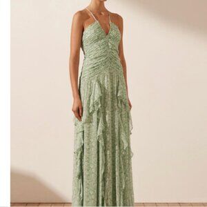 NWT Shona Joy Aurore Ruched Frill Maxi Dress
